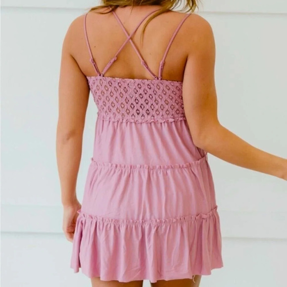 NEW! Boho Crochet Lace Tiered Ruffled Mini Dress - Picture 3 of 13